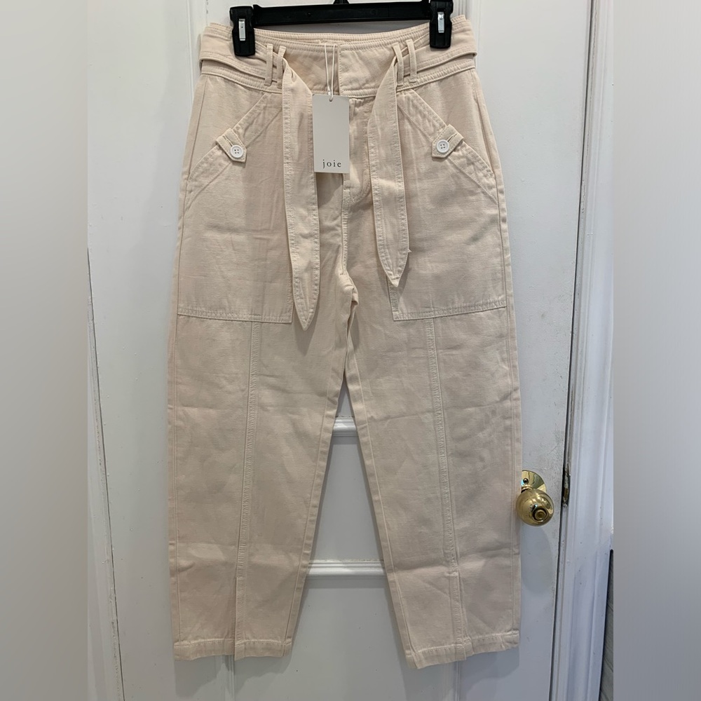 NWT Joie Cream Tie-Front Cargo Pants Size US 4